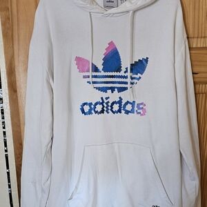 Adidas White Hoodie with Pixel Logo